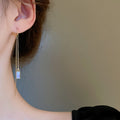 Opalescent Rectangle Chain Threader Earrings in Gold Tone view 3