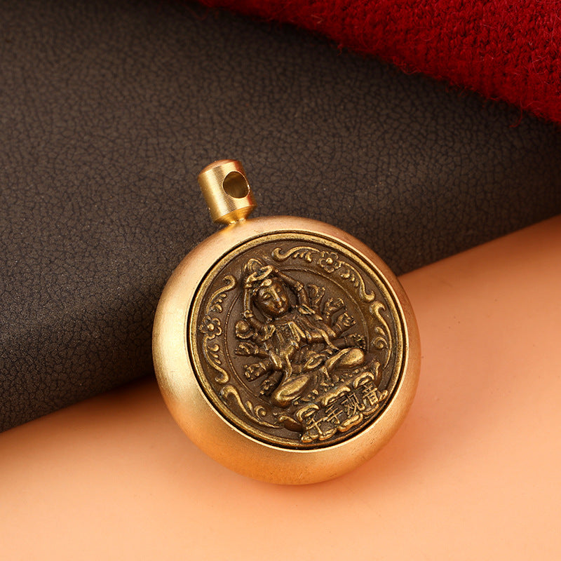 Rotating Brass Zodiac Guardian Deity Keychain Car Key Accessory