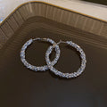 Crystal Textured Hoop Statement Earrings in Black and Silver view 7