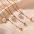Gold Adjustable Snake Chain Lariat Pearl Necklace Drop view 2