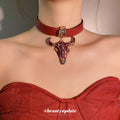 Red Leather Bull Skull Pendant Choker Necklace Decorative Jewelry Design view 1