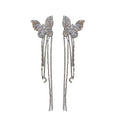Silver Tone Crystal Butterfly Long Chain Ear Clips view 5