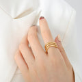 Gold Steel Triple Band Wavy Openwork Ring Wide Shank view 6