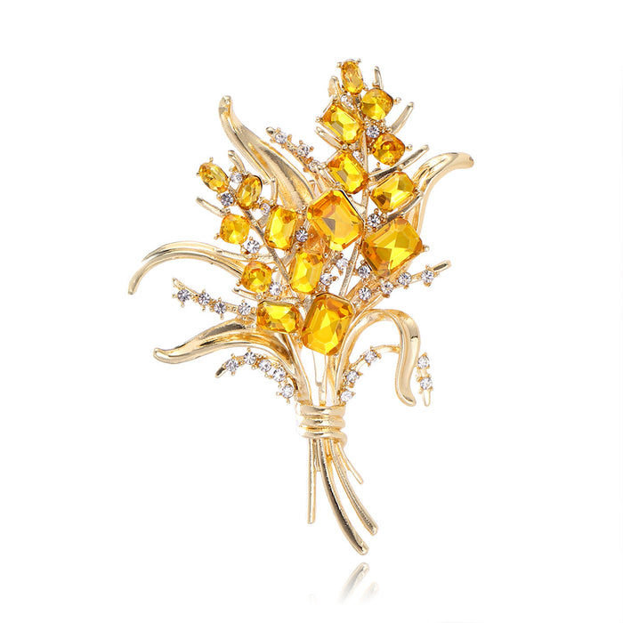 Yellow Wheat Metal Brooch Pin 4.7 x 6.7 cm for Jackets and Lapels