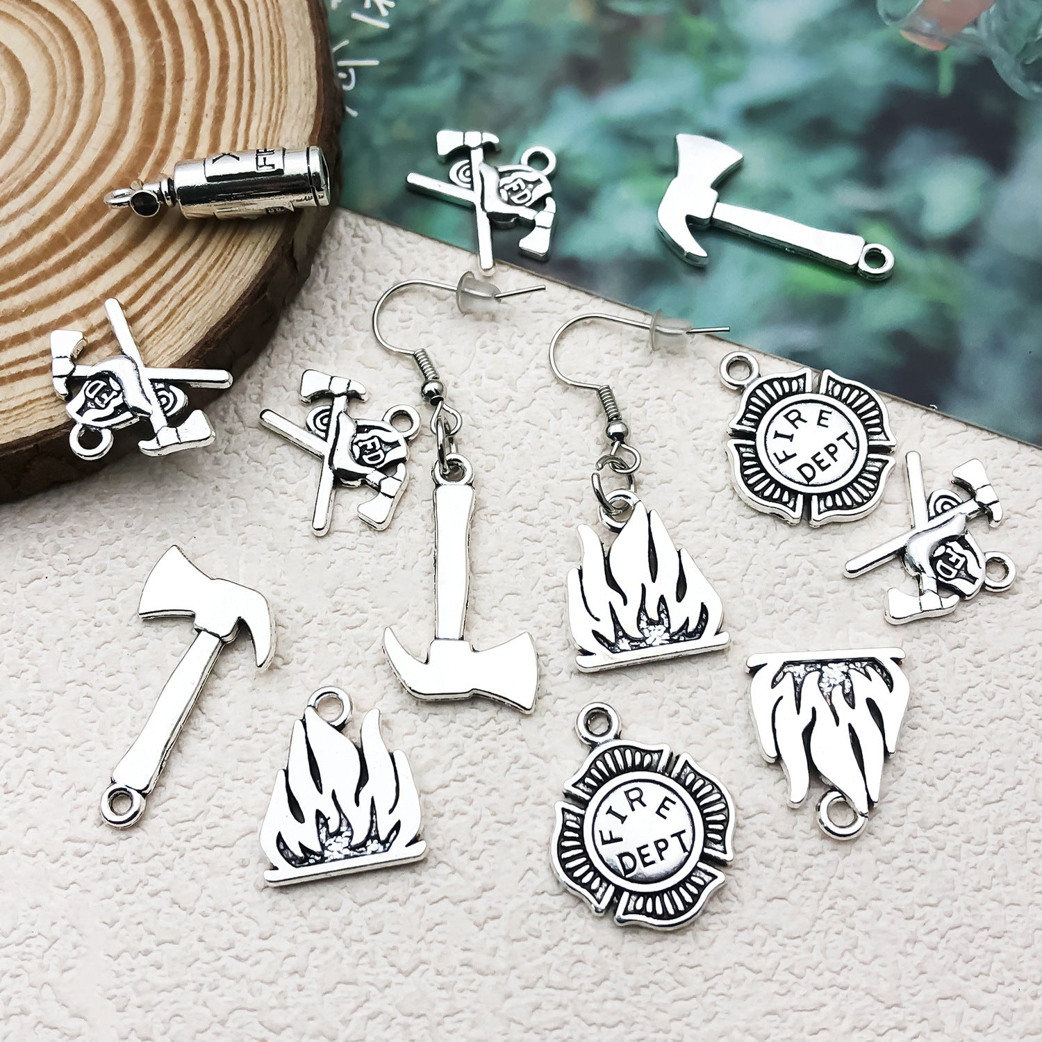 Enamel Zinc Alloy Fire Extinguisher Flame Charm Pendant for DIY Necklace Bracelet Earrings