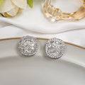 Silver Square Crystal Stud Earrings Clear Bow Halo view 4