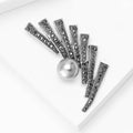 Art Deco Graduated Fan Bar Brooch With Gray Pearl Accent view 4