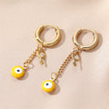 Gold Hoop Evil Eye Chain Drop Earrings 6 Charm Colors view 2