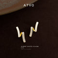 Gold Tone White Angled Bar And Clear Stone Stud Earrings view 3