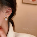 Gold Crystal Cross Pearl Stud Statement Earrings Pair view 2