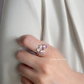 Silver Open Dual Bow Ring Pink Clear Zircon Adjustable view 2