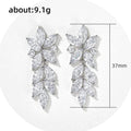 Clear Leaf Cluster Long Drop Earrings in Silver Tone view 5