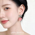 Gray Bow And Pink Rose Flower Drop Stud Earrings For Women view 2