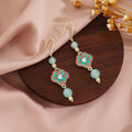 Turquoise Cloud Scroll Green Bead Long Hook Earrings view 2