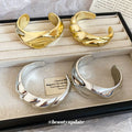 Gold Open Cuff Bracelet Irregular Sculptural Wave Alloy view 4