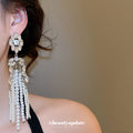 Crystal Flower Pearl Tassel Earrings - One Style Polished Decorative Design view 3