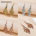 Rose Gold Peacock Fan Multicolor Long Stud Earrings view 1