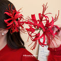Red Or Pink White Spider Lily Floral Duckbill Hair Clip Design view 1