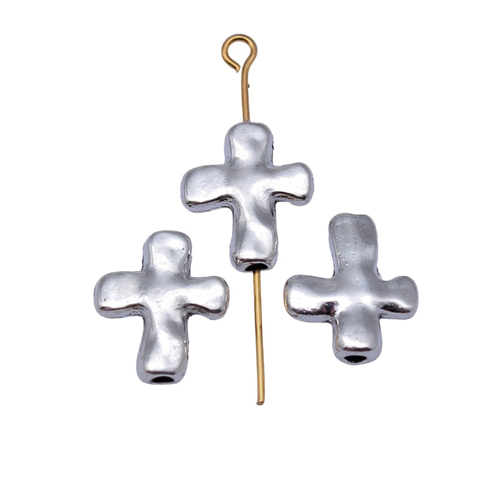 14x12x3.7mm 1.2g Antique Silver Zinc Alloy Hammered Cross Spacer Beads for Bracelet Necklace DIY Making