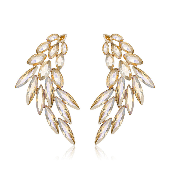 Gold Tone Silver Tone Champagne Long Marquise Wing Crystal Four Designs Metal Dangle