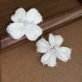 White Satin Beaded Flower Earrings and Cord Necklace view 6