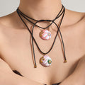 Black Cord Round Enamel Floral Pendant Necklace Styles view 2