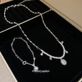 Silver Pearl Flower Crystal Pendant Necklace Oval Center Drop view 4