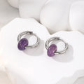 Silver Tone Textured Donut Stone Bead Hoop Earrings in Eight Colors view 6