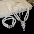 Pearl Necklace Bracelet Earring Set Rhinestone Two Tones view 6