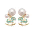 Pearl and Blue Enamel Rocking Horse Stud Earrings Jewelry Design view 5