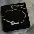 Aqua Blue Cushion Crystal Necklace Bracelet Earrings Ring view 6