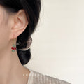 Gold Hook Beaded Drop Earrings Green Red Stone Stack view 2