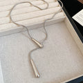 Long Teardrop Bar Pendant Necklace In Gold Tone Metal view 6