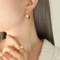 Gold And Steel Geometric Flat Band Hoop Earrings Pair view 3