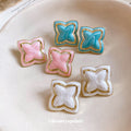 Enamel Four Petal Outline Stud Earrings in Three Colors view 2