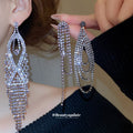 Purple Crystal Layered Tassel Drop Statement Earrings view 2