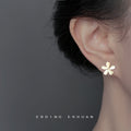 Cream Cat Eye Glass Five Petal Flower Stud Earrings view 2