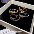 Crystal Double Row Huggie Earrings in Silver Tone Finish view 3