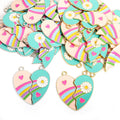 Rainbow Daisy Split Heart Pendant Charms in Two Finishes view 5
