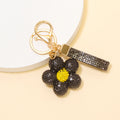 Rhinestone Flower Keychain Daisy Charm Gold Hardware view 2