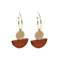 Gold Hoop and Layered Wood Look Semicircle Drop Earrings view 5