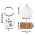 Bee Happy White Round Disc Keychain Silver Split Ring view 3