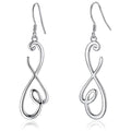 Silver Tone Open Treble Curve Long Dangle Drop Earrings view 1