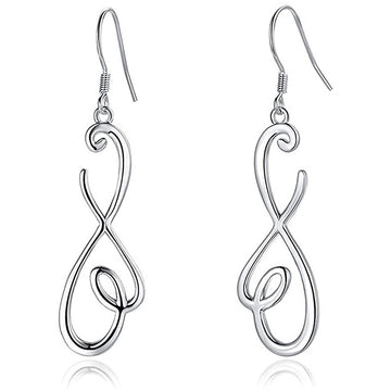 Silver Tone Open Treble Curve Long Dangle Drop Earrings
