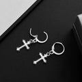 Antique Silver Cross Hoop Dangle Earring Pair with Round Hooks view 4
