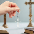 Silver Openwork Cross Bead Key Ring Religious Charm view 4