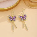 Gold Crystal Butterfly Drop Earrings With Bar Tassels view 7