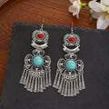 Black and Turquoise Look Silver Ethnic Tassel Earrings view 3