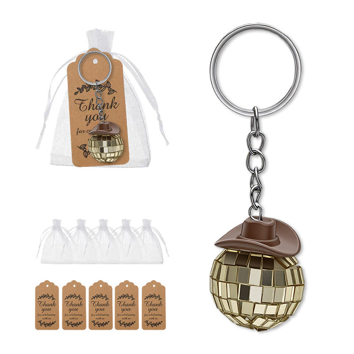 Disco Ball Cowboy Hat Keychain Mirror Sphere Charm