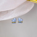 Blue and White Swirled Heart Gold Tone Stud Earrings view 6